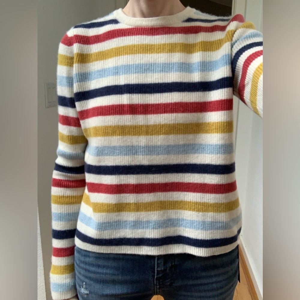 S | Velvet by Graham & Spencer Striped Cashmere Crewneck Sweater